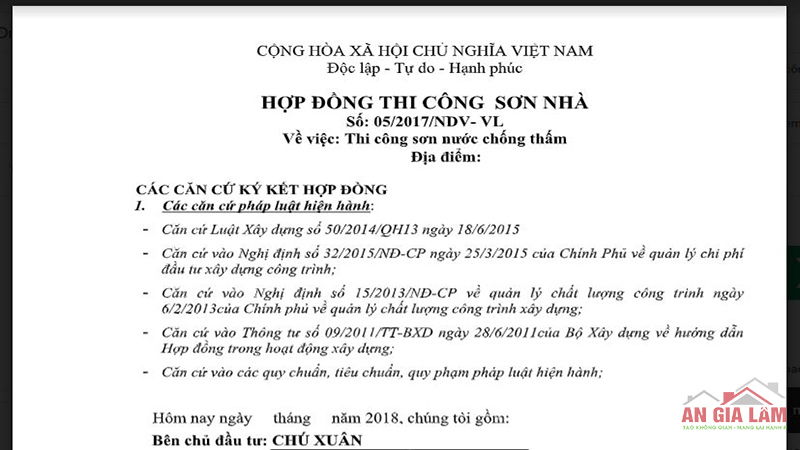 Hợp đồng sơn tường nhà