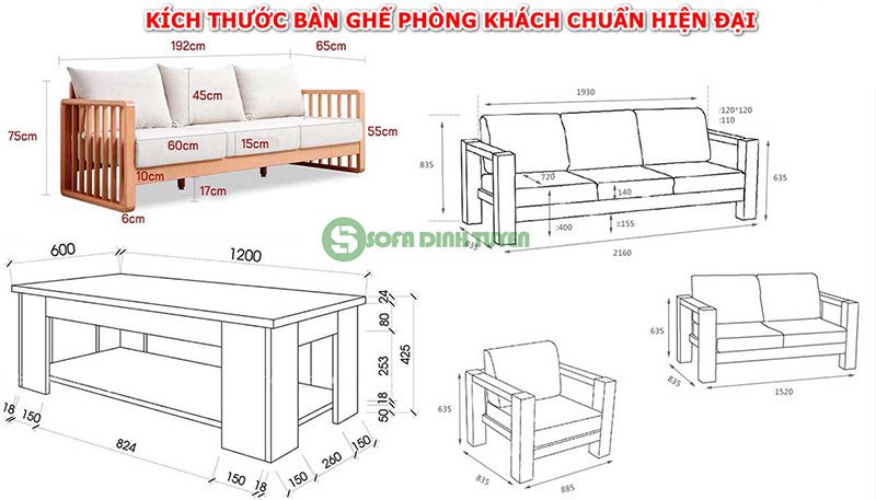 Kích thước bộ bàn ghế phòng khách