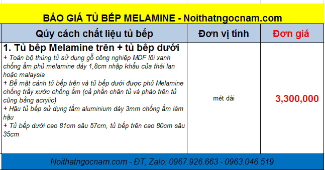 Tủ bếp phủ melamine